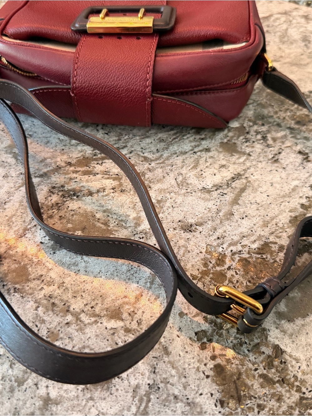 Burberry Burgundy Leather Crossbody with Vintage Check and Gold Hardware - Picture 15 of 16
